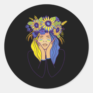 Ukraine Shirt Women Ukrainian Girl Sunflower Long  Classic Round Sticker