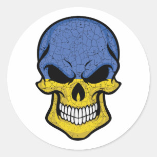 Ukraine Smiling Skull Flag Classic Round Sticker