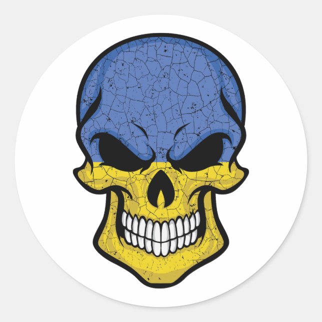 Ukraine Smiling Skull Flag  Classic Round Sticker (Front)