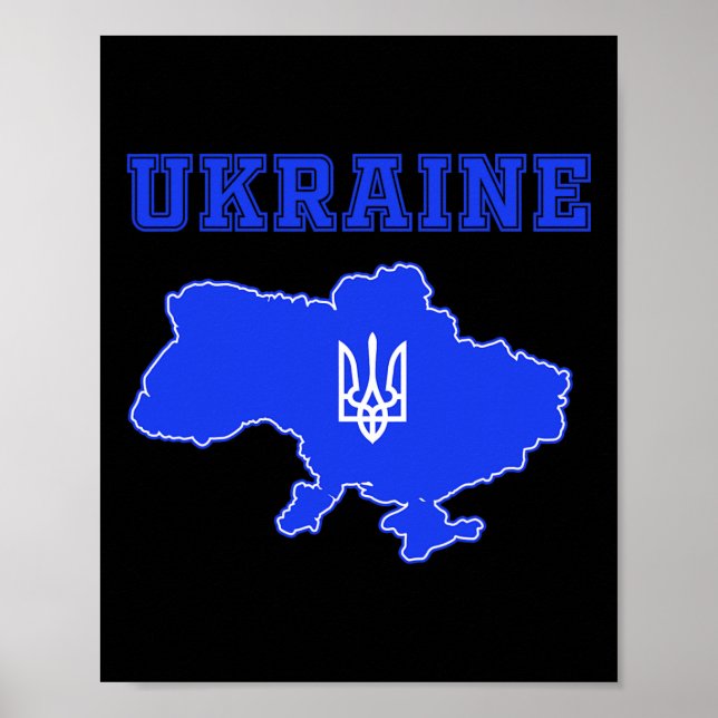 Ukraine Soccer Team Ukr Map And Trident Jersey Foo Poster (Front)