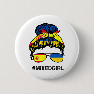 Ukraine Spain Flag Ukrainian Spanish Messy Bun  6 Cm Round Badge
