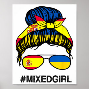 Ukraine Spain Flag Ukrainian Spanish Messy Bun Poster