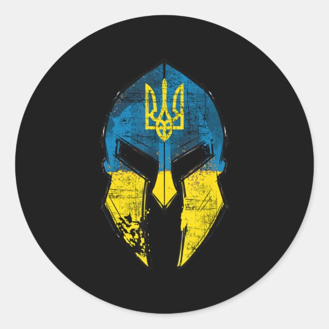 Ukraine  Sparta Helmet Ukraine Crest Flag Men Wome Classic Round Sticker (Front)
