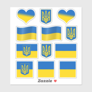 Ukraine Stickers, Ukrainian Flag, Tryzub / Heart