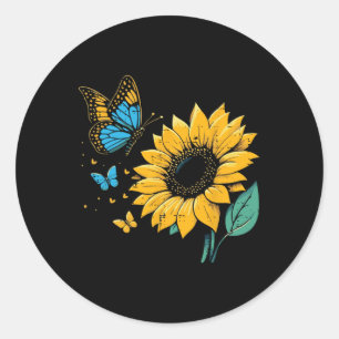 Ukraine Sunflower Butterfly Ukrainian Girls Kids W Classic Round Sticker
