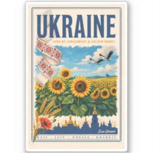 Ukraine Sunflower Golden Dome Illustration Travel