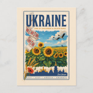 Ukraine Sunflower Golden Dome Illustration Travel Postcard