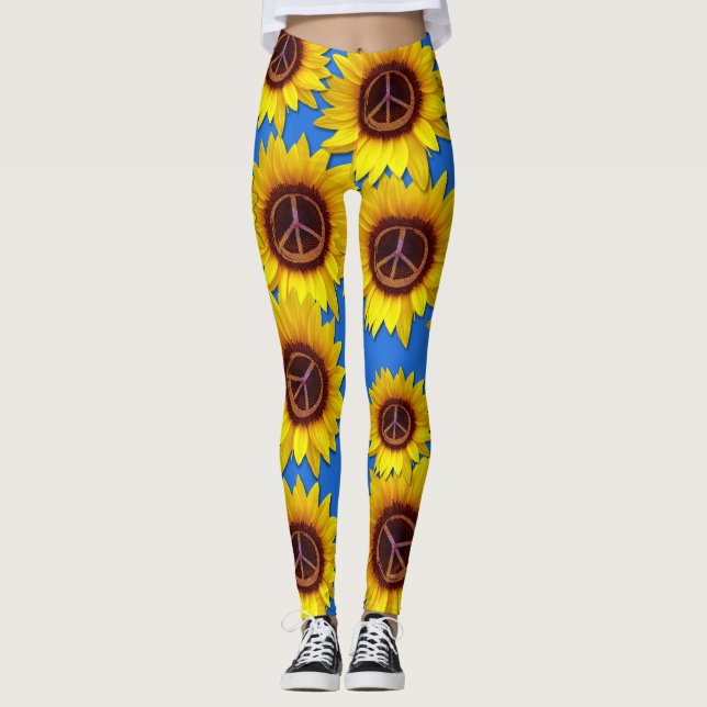 Ukraine Sunflower Peace Symbol Sign Anti-War Love  Leggings (Front)