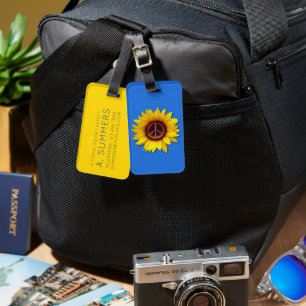 Ukraine Sunflower Peace Symbol Sign Anti-War Love Luggage Tag