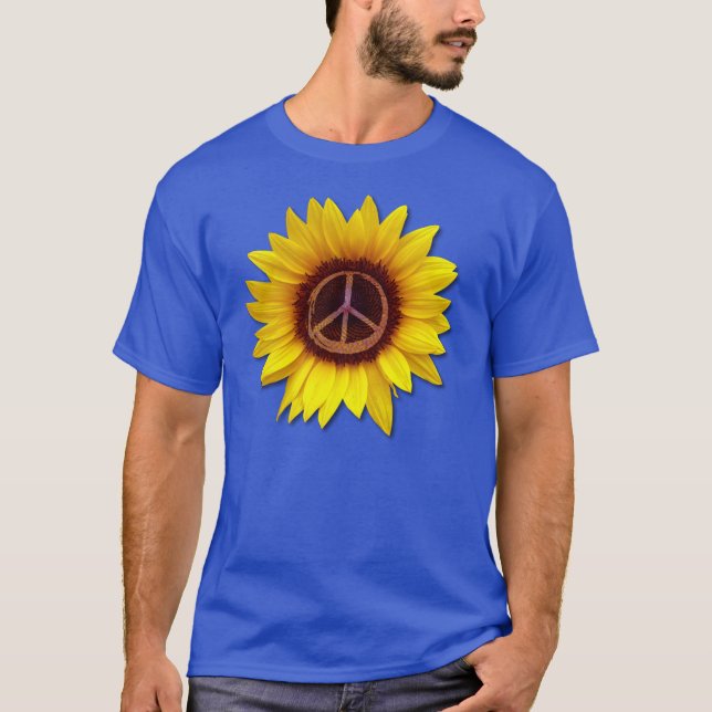 Ukraine Sunflower Peace Symbol Sign Anti-War Love  T-Shirt (Front)