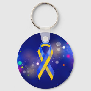Ukraine support blue yellow awareness ribbon key ring