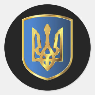 Ukraine Symbol Ukrainian Flag Golden Trident Men W Classic Round Sticker