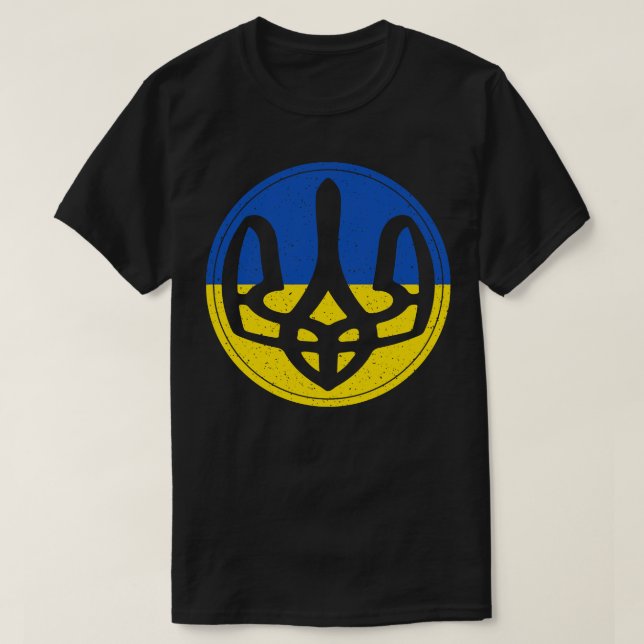 Ukraine Trident Distressed Fish Eye Style T-Shirt (Design Front)