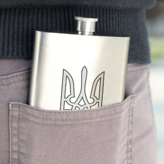 Ukraine Trident in Silver on Steel Hip Flask