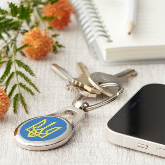 Ukraine Trident in Yellow On Blue Key Ring