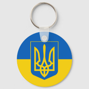Ukraine Trident on Yellow and Blue Flag Key Ring