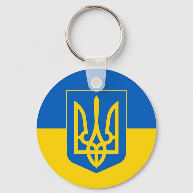 Ukraine Trident on Yellow and Blue Flag Key Ring (Front)