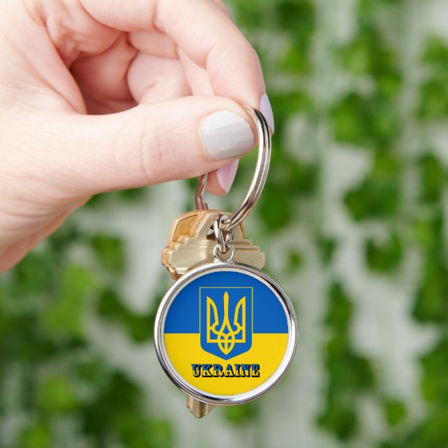 Ukraine, Tryzub, Ukrainian Flag / Coat of Arms Key Ring (Hand)