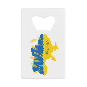 Ukraine typography and wheat ear on Ukrainian flag