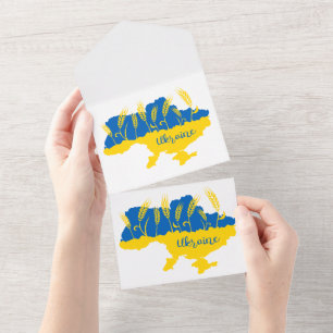 Ukraine typography and wheat ear on Ukrainian flag All In One Invitation