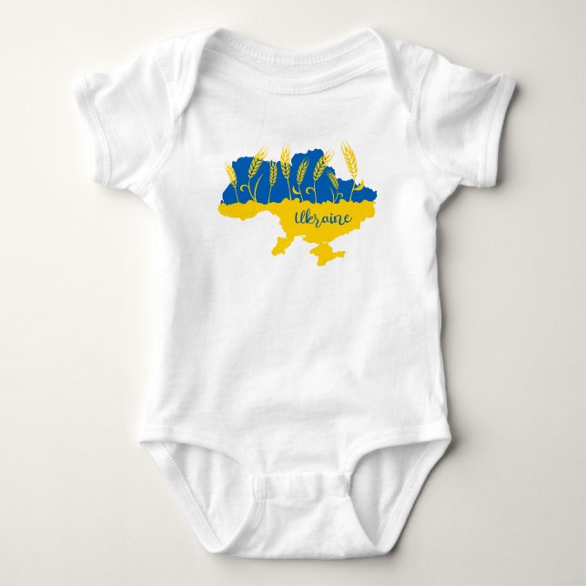 Ukraine typography and wheat ear on Ukrainian flag Baby Bodysuit (Front)