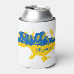 Ukraine typography and wheat ear on Ukrainian flag Can Cooler