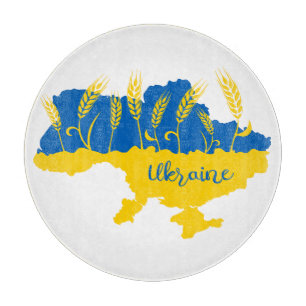 Ukraine typography and wheat ear on Ukrainian flag Cutting Board