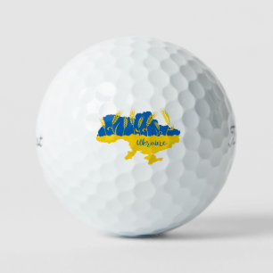 Ukraine typography and wheat ear on Ukrainian flag Golf Balls