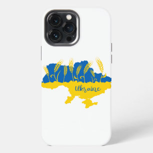 Ukraine typography and wheat ear on Ukrainian flag iPhone 13 Pro Max Case