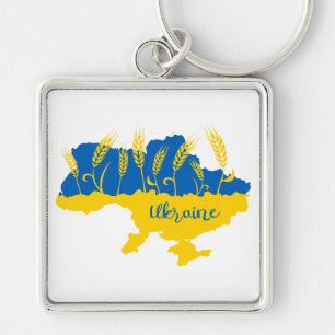 Ukraine typography and wheat ear on Ukrainian flag Key Ring