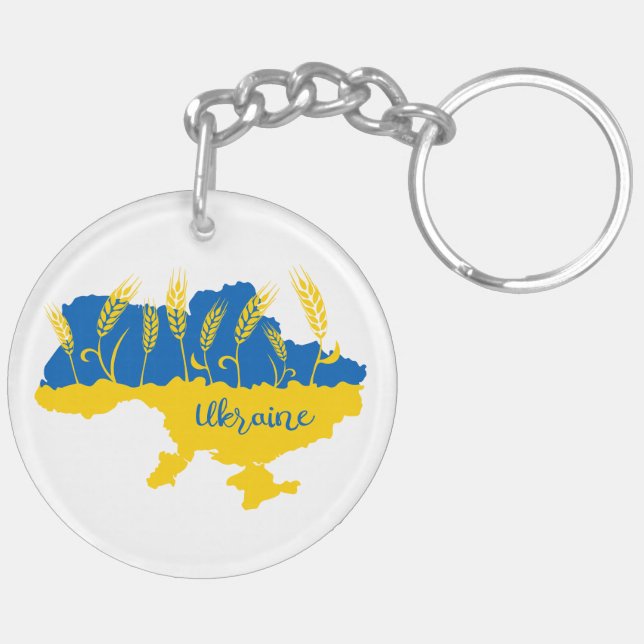 Ukraine typography and wheat ear on Ukrainian flag Key Ring (Back Left)