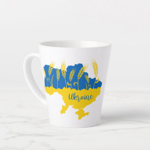 Ukraine typography and wheat ear on Ukrainian flag Latte Mug