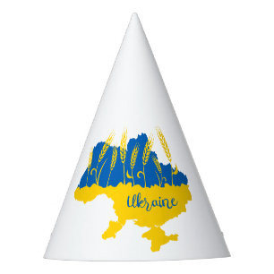 Ukraine typography and wheat ear on Ukrainian flag Party Hat