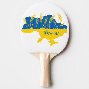 Ukraine typography and wheat ear on Ukrainian flag Ping Pong Paddle