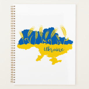 Ukraine typography and wheat ear on Ukrainian flag Planner