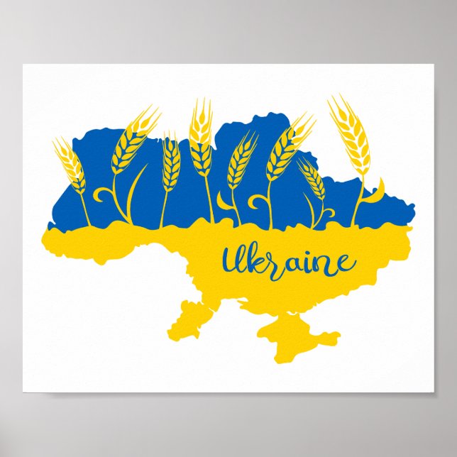 Ukraine typography and wheat ear on Ukrainian flag Poster (Front)