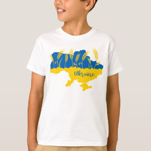 Ukraine typography and wheat ear on Ukrainian flag T-Shirt