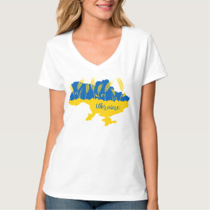 Ukraine typography and wheat ear on Ukrainian flag T-Shirt