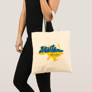Ukraine typography and wheat ear on Ukrainian flag Tote Bag