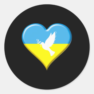 Ukraine Ukrainian Flag Heart Peace Dove Support Di Classic Round Sticker