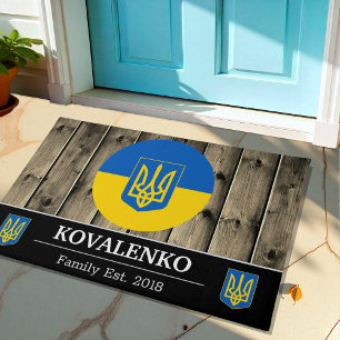 Ukraine & Ukrainian Flag Rustic Wood / Family Doormat