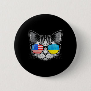 Ukraine Us Flag Roots Cat Ukrainian American 6 Cm Round Badge