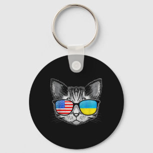 Ukraine Us Flag Roots Cat Ukrainian American Key Ring