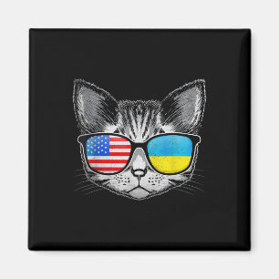 Ukraine Us Flag Roots Cat Ukrainian American Magnet