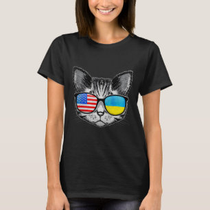 Ukraine Us Flag Roots Cat Ukrainian American T-Shirt