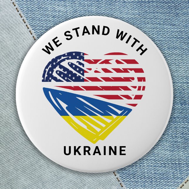 Ukraine USA American Flag Heart Ukrainian Support 6 Cm Round Badge (Creator Uploaded)