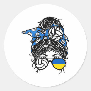 Ukraine Volleyll Lovers Messy Bun Hair Girl Ukrain Classic Round Sticker