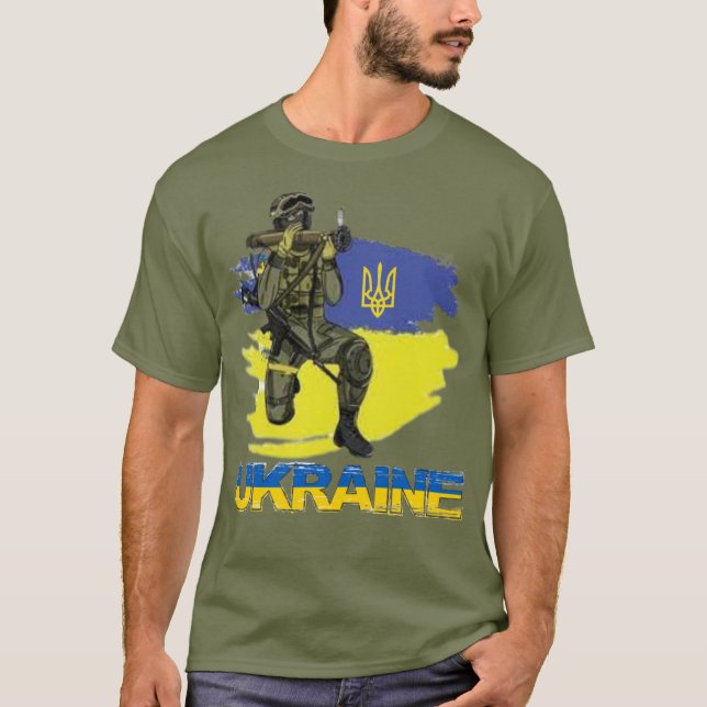 Ukraine Warrior Military Soldier Trident Zelensky  T-Shirt (Front)