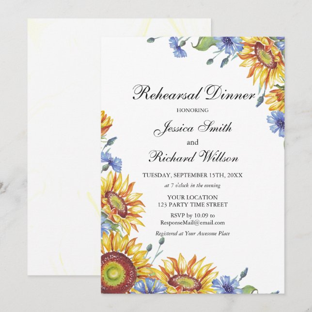 Ukraine Watercolor Rehearsal Dinner Invitation (Front/Back)