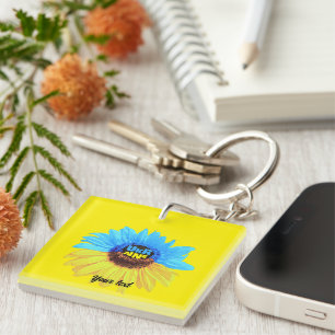 Ukraine watercolor sunflower blue yellow flag key ring